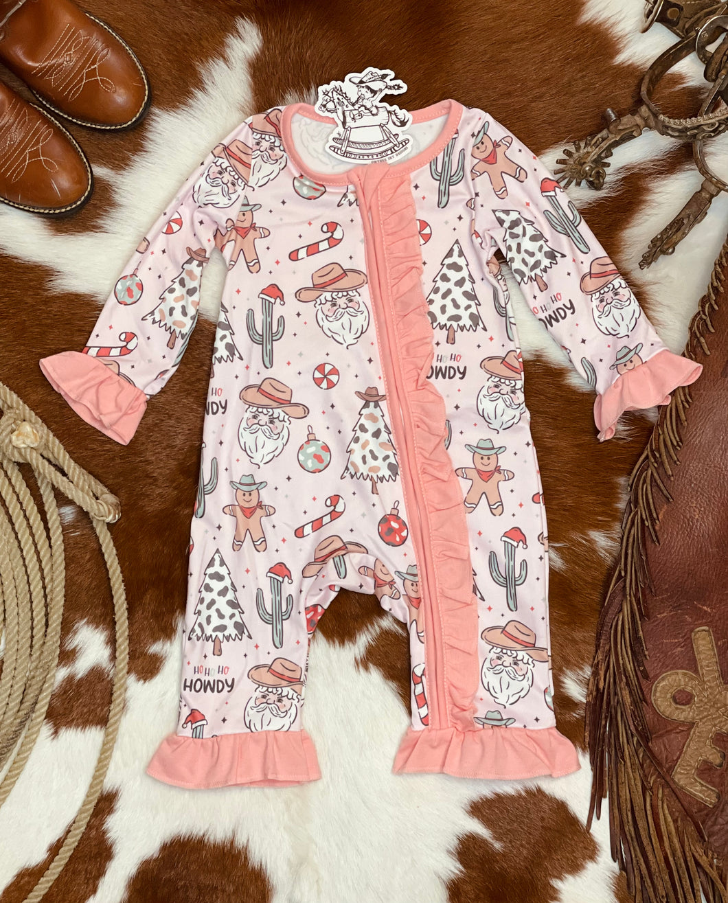 Ho Ho Ho Howdy Zip Up Pj’s - Pink