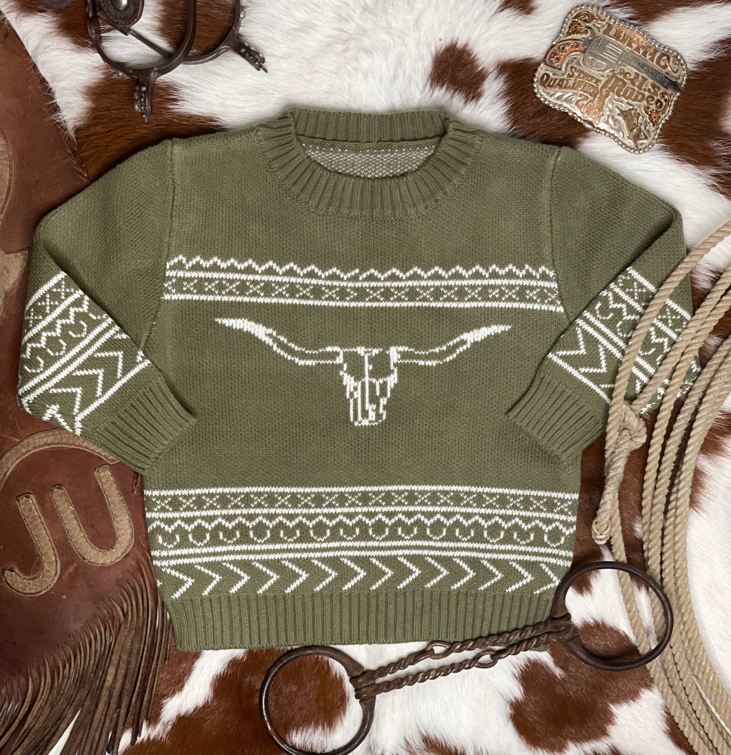 Longhorn Ranch Sweater - Olive