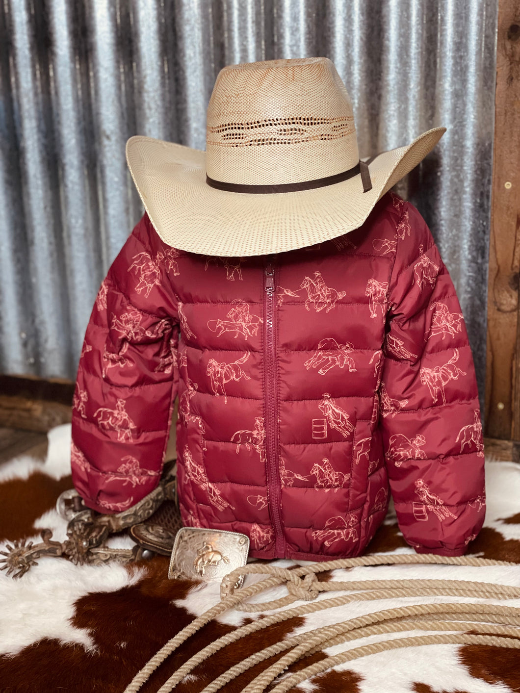 Rodeo Time Burgundy Puffer Jacket