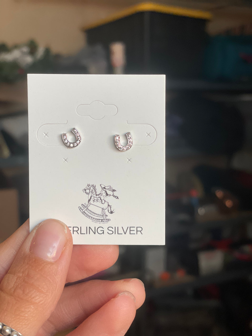 Sterling Silver Horseshoe Earrings- Clear